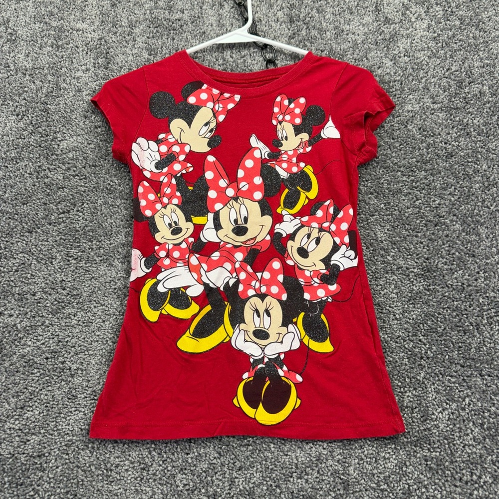 Disney T Shirt Girls Large 10/12 Red Minnie Mouse Graphic Short Sleeve Cotton